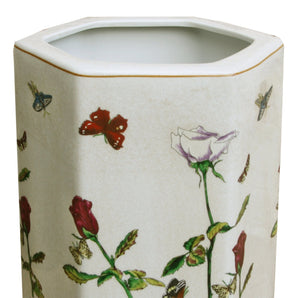 Ceramic Hexagonal Umbrella Stand With Butterfly Design