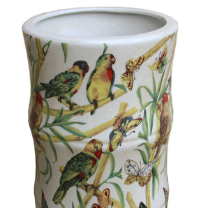 Ceramic Umbrella Stand, Bamboo & Tropical Bird Design