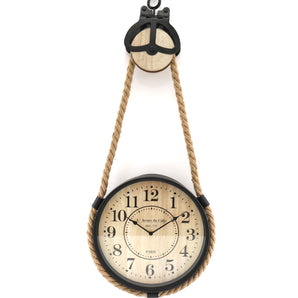 Industrial Hanging Rope Round Black Metal Clock