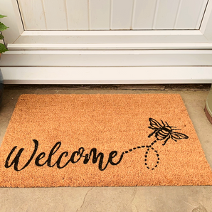 Coir Doormat with Welcome & Bee