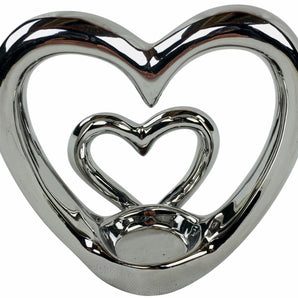 Silver Double Heart Tealight Holder