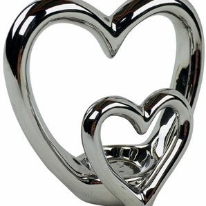 Silver Double Heart Tealight Holder