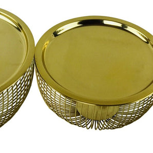 Set Of 3 Gold Bowls With Plate Tops