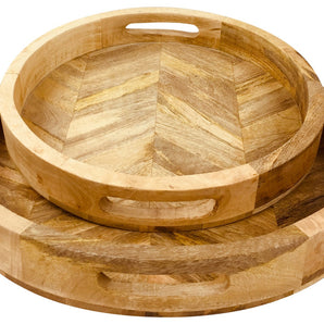 Herringbone Wood Trays Set of 2