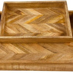 Herringbone Square Wood Rustic Trays Set of 2