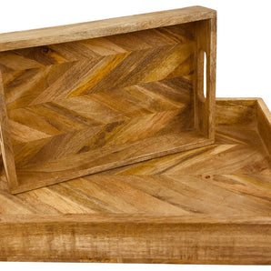 Herringbone Square Wood Rustic Trays Set of 2