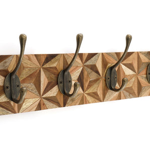 Aztec Design Wooden Plinth, 4 Double Coat Hooks