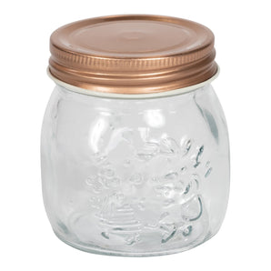 Kitchen Glass Embossed Storage Jar With Copper Screw Lid - Large