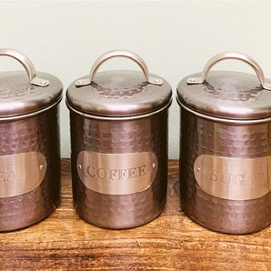 Grey Stainless Steel Tea, Coffee & Sugar, Tins