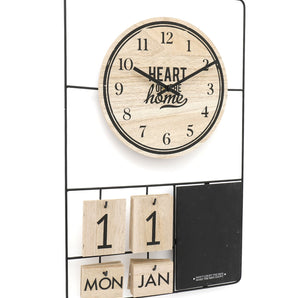 Metal & Wood Clock, Date & Memo Board 52x33cm