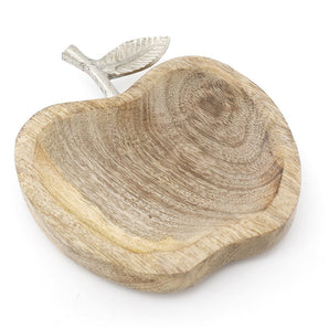 Wooden Apple Designed Tray with Silver Leaf - Large