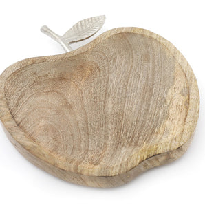 Wooden Apple Designed Tray with Silver Leaf - Small