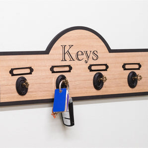 Wooden Board With 4 Key Design Hooks