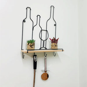 Wine Bottles Wall Shelf & 4 Hooks