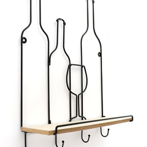 Wine Bottles Wall Shelf & 4 Hooks