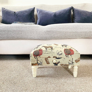 Equestrian Fabric Footstool with Drawer