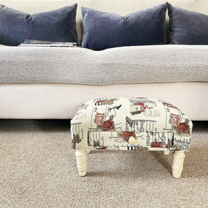 Scottie Dog Fabric Footstool with Drawer