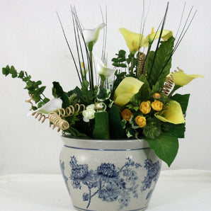 Ceramic Planter, Vintage Blue & White Magnolia Design