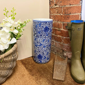 White With Blue Floral Print Umbrella Stand