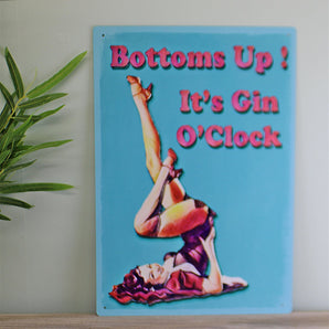 Vintage Metal Sign - Bottoms Up It's Gin O'Clock