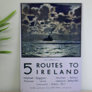 Vintage Metal Sign - Retro Art - 5 Routes To Ireland Ferry Poster