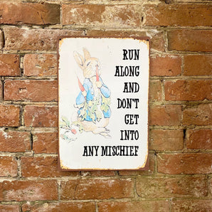 Metal Movie Wall Sign - Peter Rabbit Beatrix Potter - Run Along Mischief