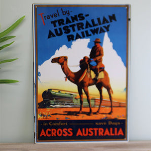 Vintage Metal Sign - Retro Advertising - Trans Australian Railway