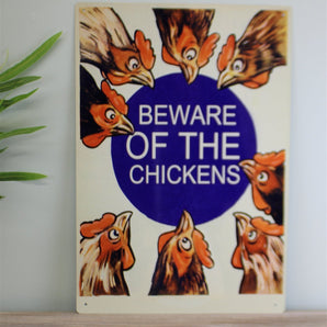 Vintage Metal Sign - Beware Of The Chickens