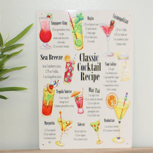 Vintage Metal Sign - Classic Cocktail Recipes