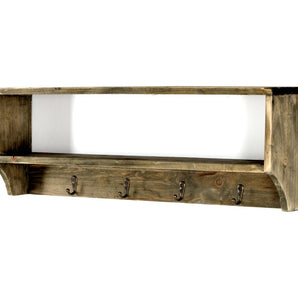 Wooden Wall Shelf with 4 Hooks 54 x 10 x 18 cm