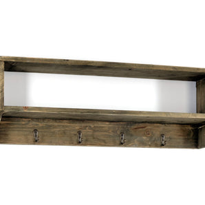 Wooden Wall Shelf with 4 Hooks 54 x 10 x 18 cm