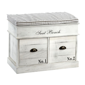 White Wood Seat Bench 2 Drawers 70 x 35 x 50cm