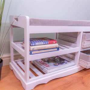 Laxey White Bench With Shoe Rack & Drawers