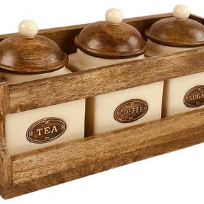 Wooden Rack with 3 Ceramic Jars