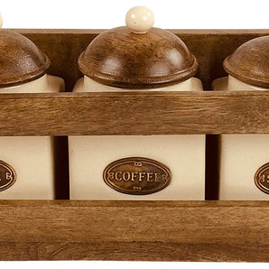 Wooden Rack with 3 Ceramic Jars