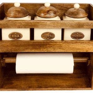 Kitchen Roll Holder With 3 Jars