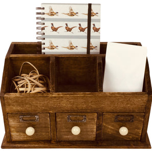 Rustic Desktop Organiser With Drawers 37cm