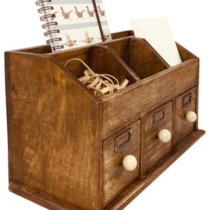 Rustic Desktop Organiser With Drawers 37cm