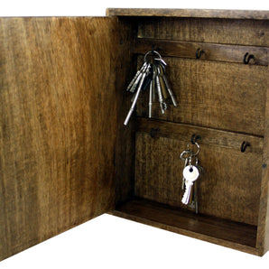 Solid Wood Wall Hanging Key Cabinet with 6 Hooks