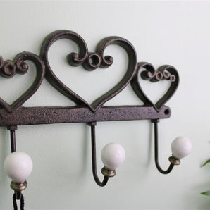 Rustic Cast Iron Wall Hooks, Hearts