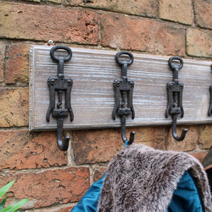 Rustic Cast Iron and Wooden Wall Hooks, Bottle Openers