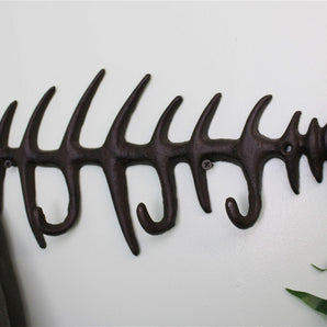 Rustic Cast Iron Wall Hooks, Fish Skeleton