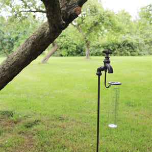 Cast Iron and Glass Garden Rain Gauge, Outside Tap