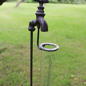 Cast Iron and Glass Garden Rain Gauge, Outside Tap