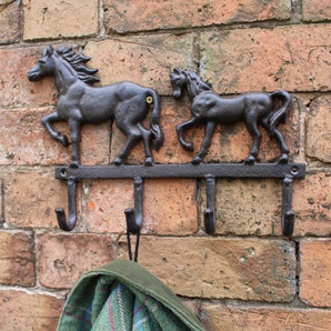 Rustic Cast Iron Wall Hooks, Two Horses