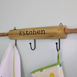 Kitchen Wall Hooks, 4 Hooks with a Rolling Pin Design