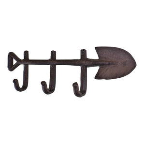 Rustic Cast Iron Wall Hooks, Garden Spade Design With 3 Hooks