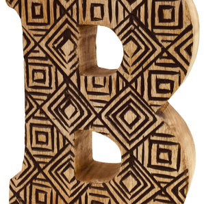 Hand Carved Wooden Geometric Letter B