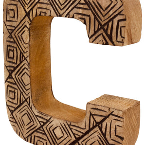 Hand Carved Wooden Geometric Letter C