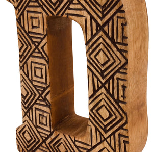 Hand Carved Wooden Geometric Letter D